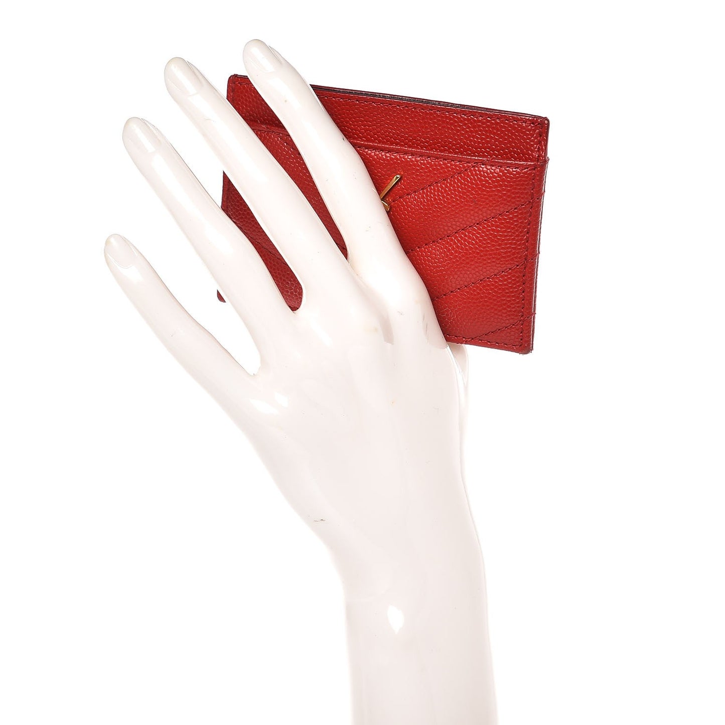 Grain De Poudre Matelasse Chevron Monogram Credit Card Case Lipstick Red