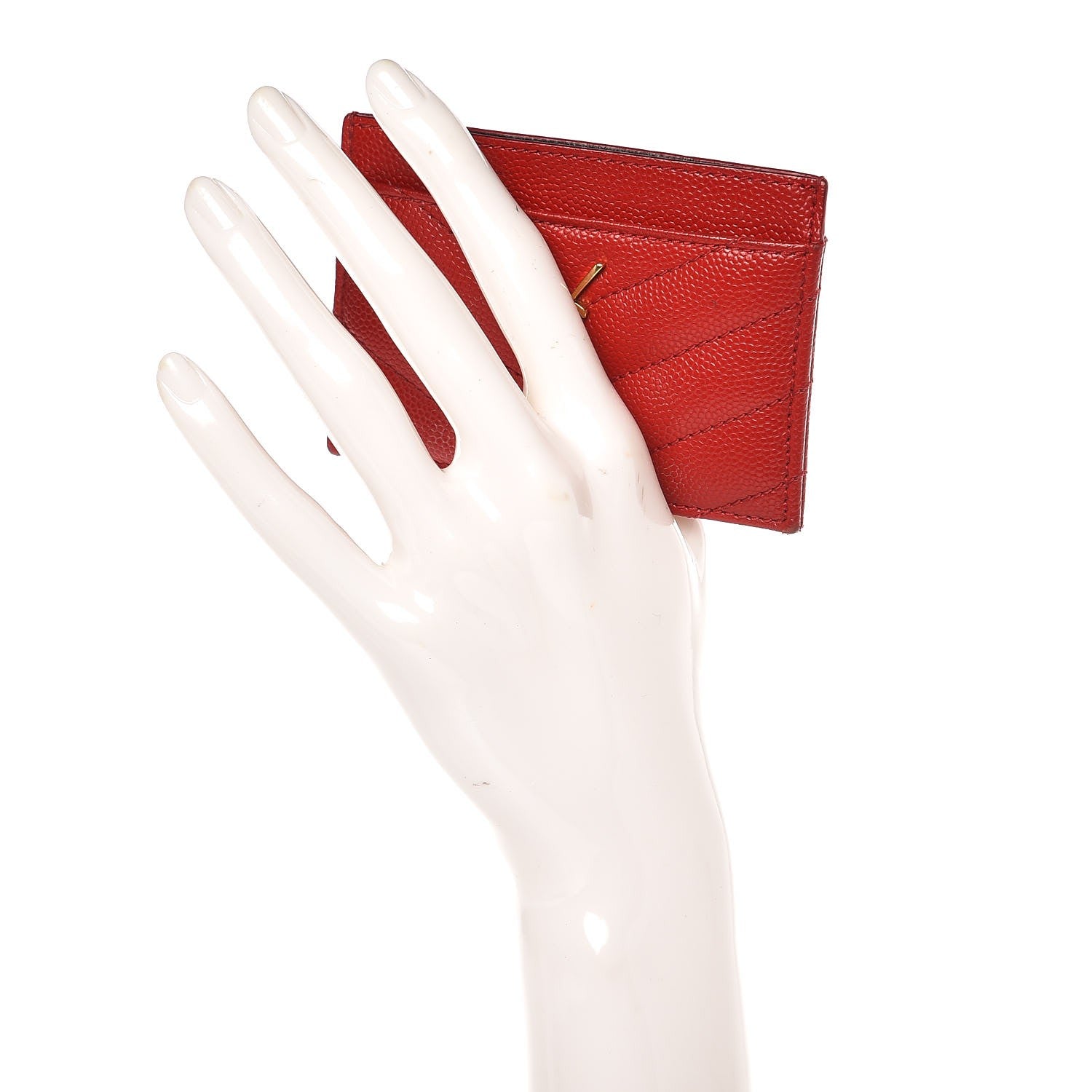 Saint Laurent Grain De Poudre Matelasse Chevron Monogram Credit Card Case Lipstick Red 2 of 8