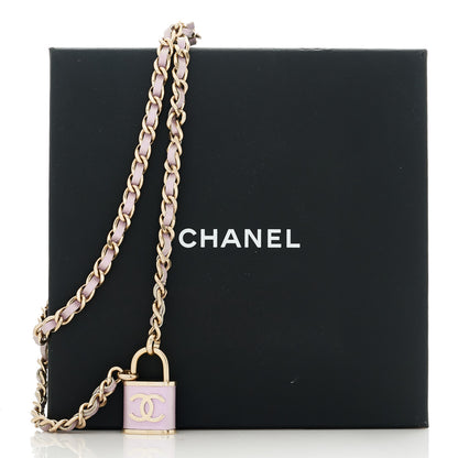 Chanel Metal Lambskin Lock Necklace Iridescent Pink 6 of 6