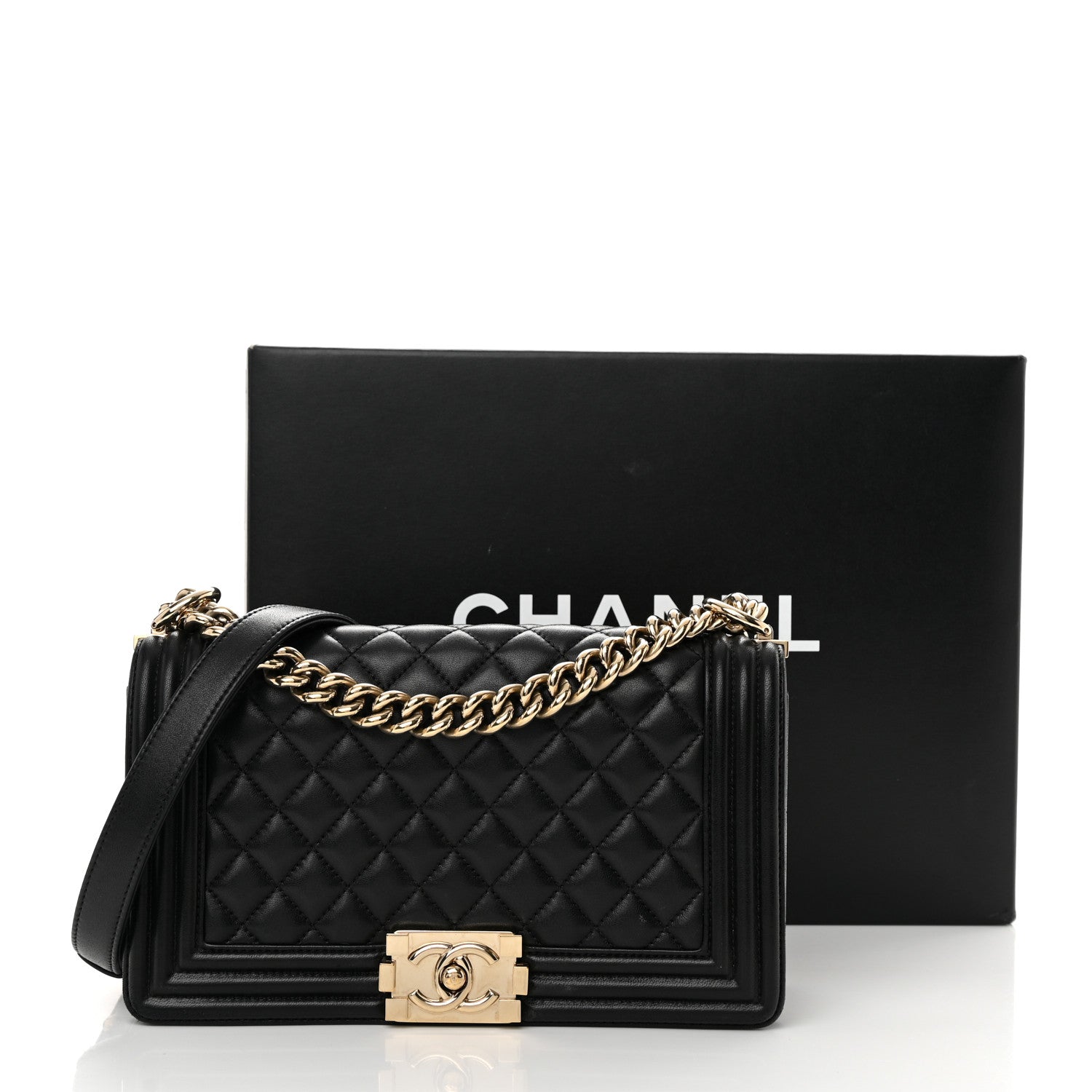 Chanel Lambskin Quilted Medium Boy Flap Black 15 of 15
