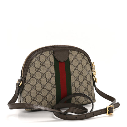 Gucci GG Supreme Monogram Textured Dollar Calfskin Web Small Ophidia Dome Shoulder Bag Beige Ebony New Acero 3 of 11