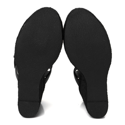 Saint Laurent Calfskin Tribute 95 Platform Espadrille Wedge Sandals 39 Black 6 of 9