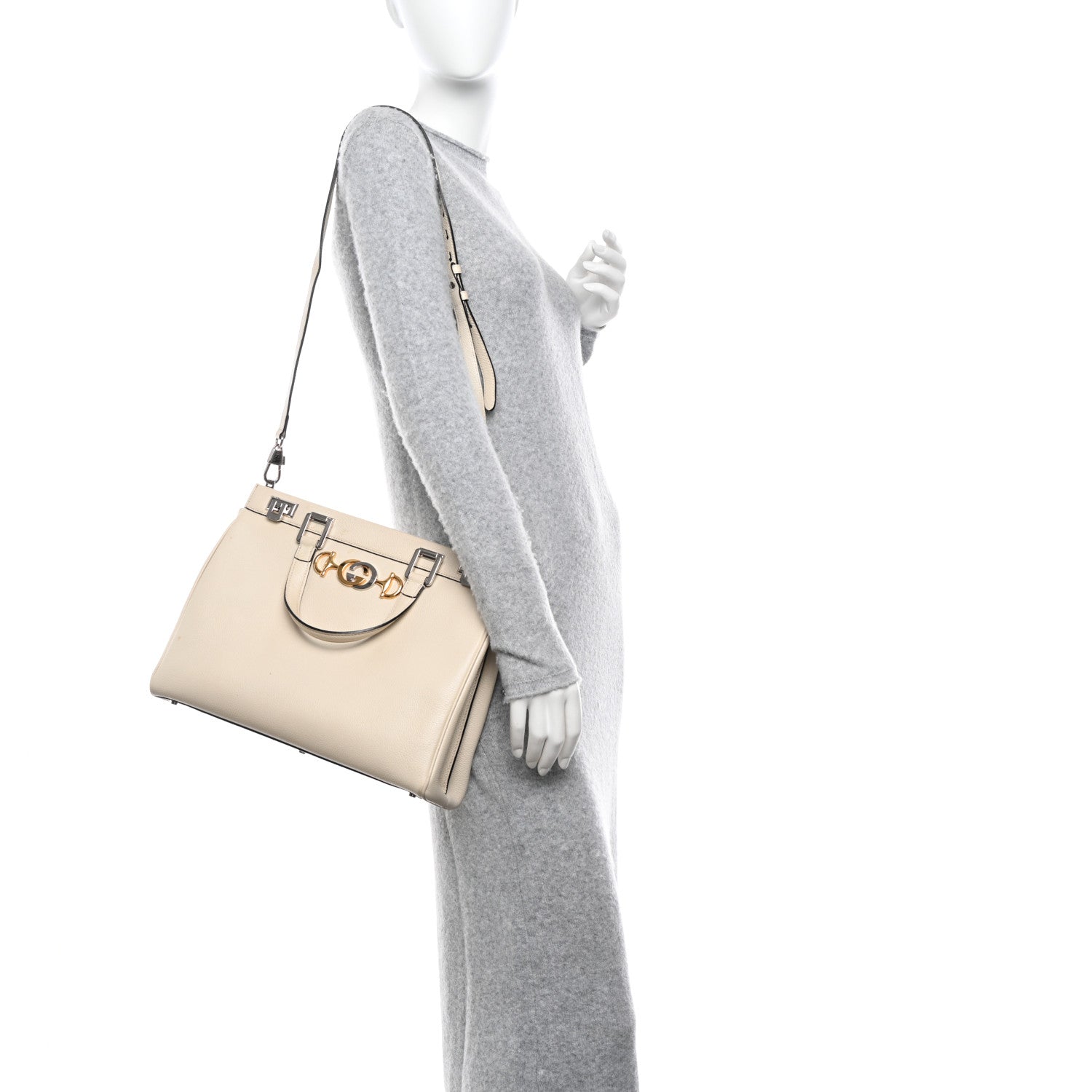 Gucci Grainy Calfskin Medium Zumi Top Handle Bag Mystic White 2 of 12