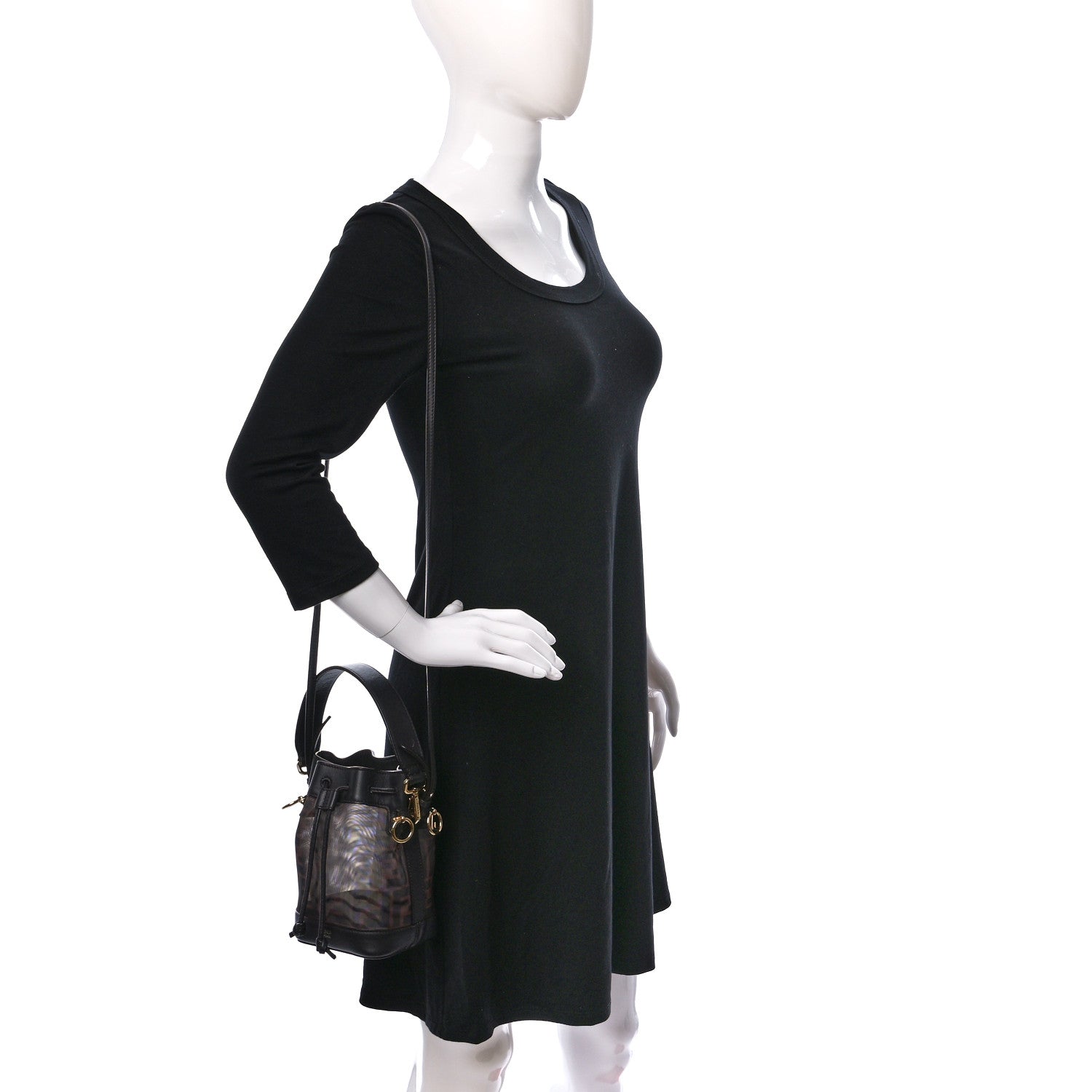 Fendi Mesh Vitello Grace F is Fendi FF 1974 Mini Mon Tresor Bucket Bag Marrone Black Ebano 2 of 8