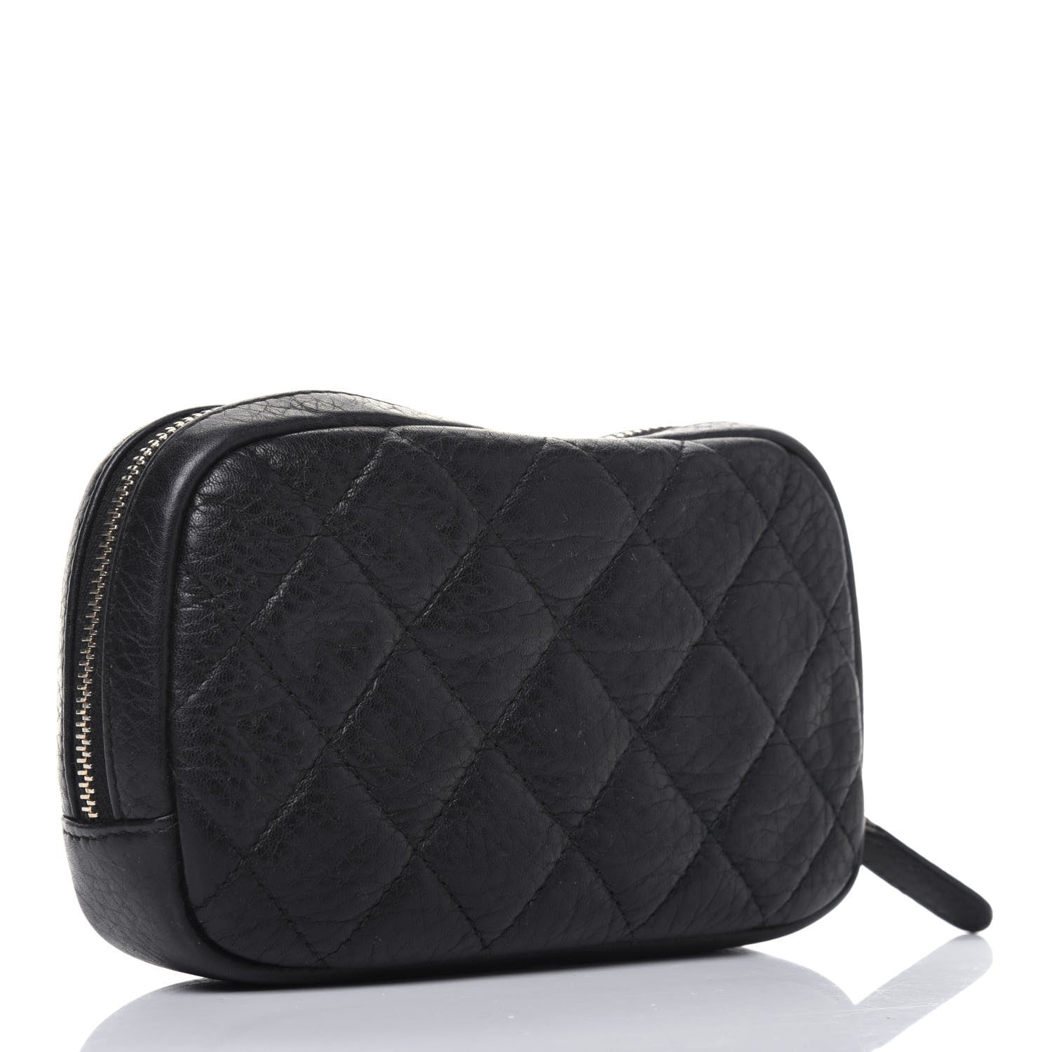 Chanel Calfskin Quilted Small Curvy Pouch Cosmetic Case Navy Blue 3 of 10