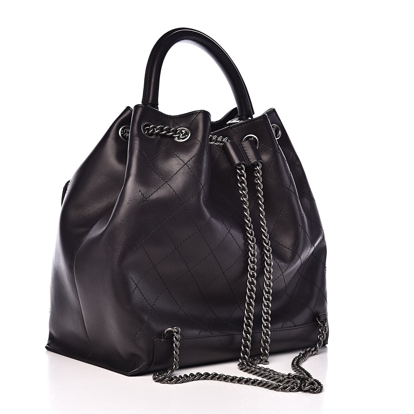 Calfskin Stitched Large Urban Luxury Drawstring Backpack Black