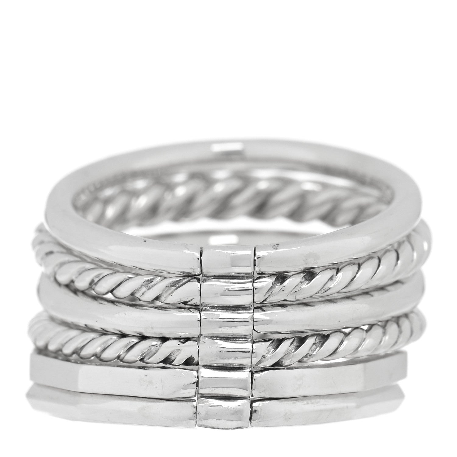 David Yurman Sterling Silver Diamond 16mm Stax Wide Stacked Ring 59 8.75 3 of 4