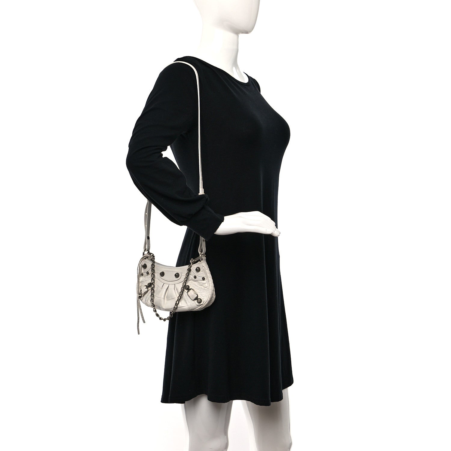 Balenciaga Extra Supple Calfskin Crocodile Embossed Le Cagole Mini Purse With Chain White 2 of 10