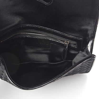 Bottega Veneta Satin Patent Intrecciato Flap Clutch Black 5 of 7