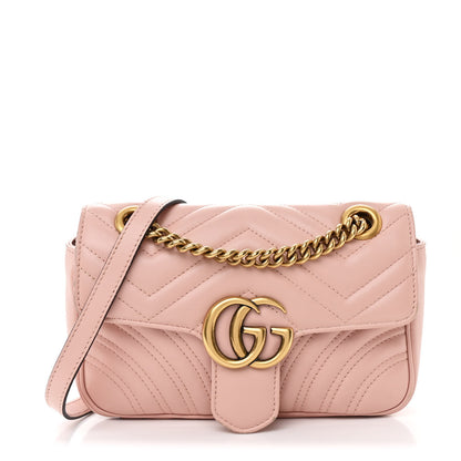 Gucci Calfskin Matelasse Mini GG Marmont Shoulder Bag Perfect Pink 1 of 11