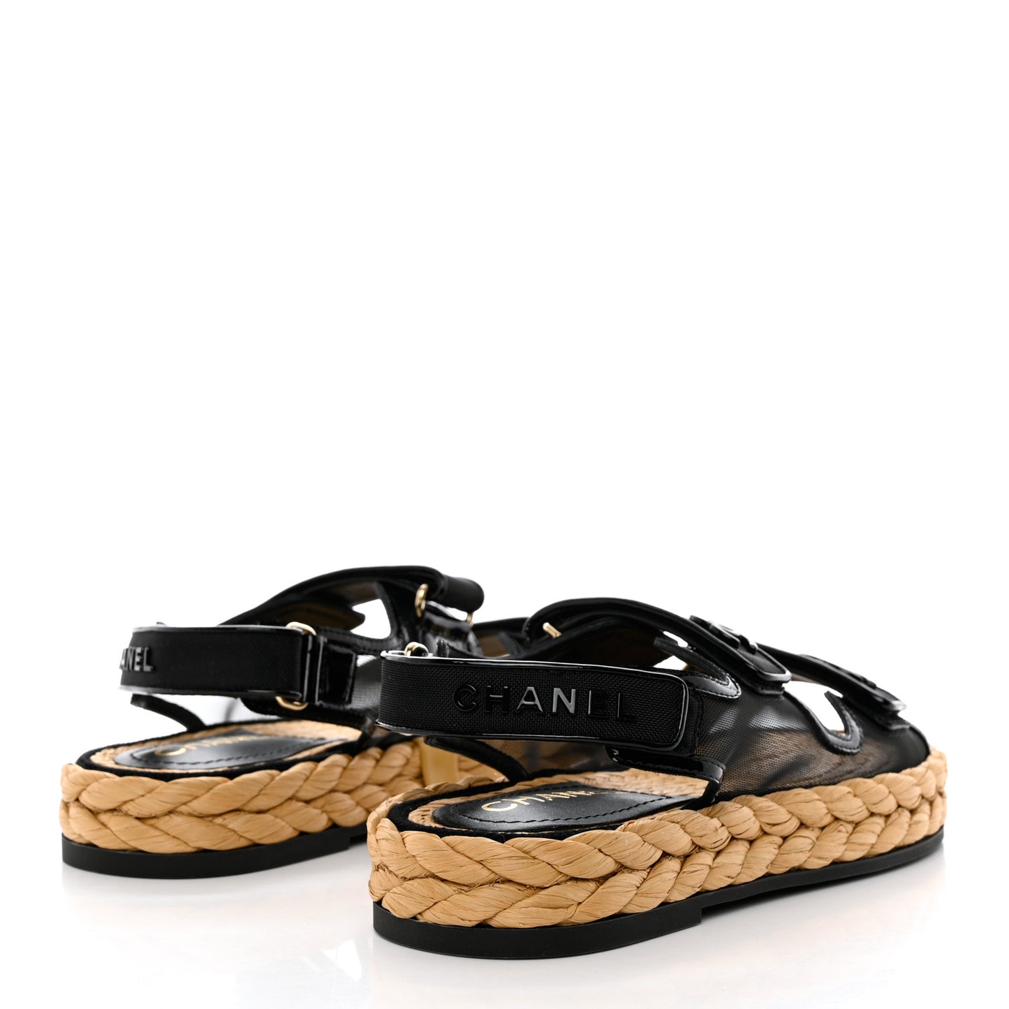 Mesh Patent Calfskin Velcro Dad Sandals 36.5 Black
