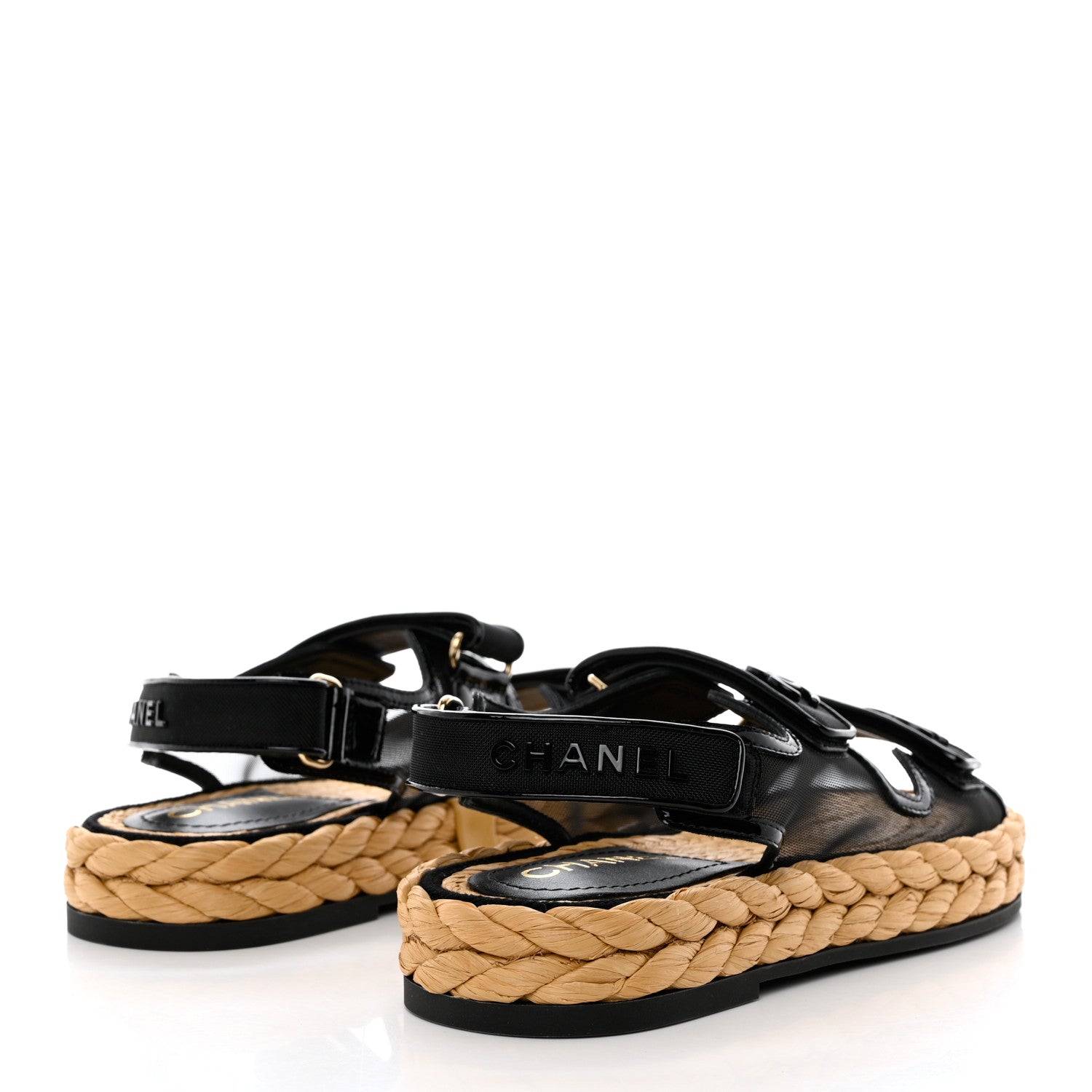 Chanel Mesh Patent Calfskin Velcro Dad Sandals 36.5 Black 4 of 9