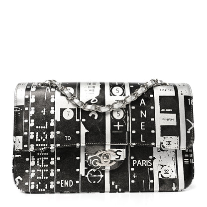 Chanel Lambskin Graffiti Printed Medium Double Flap Black Silver 1 of 10