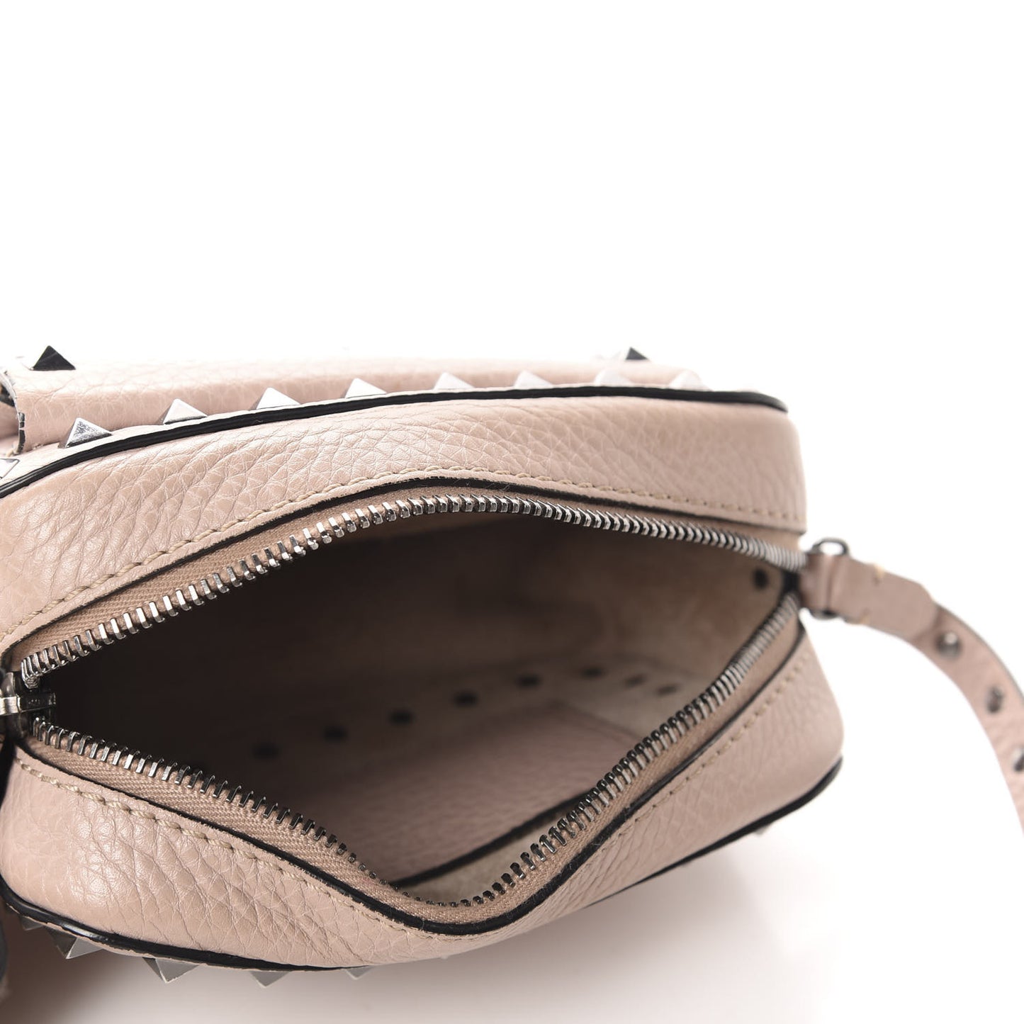 Grained Calfskin Small Rockstud Flap Pocket Camera Crossbody Bag Poudre