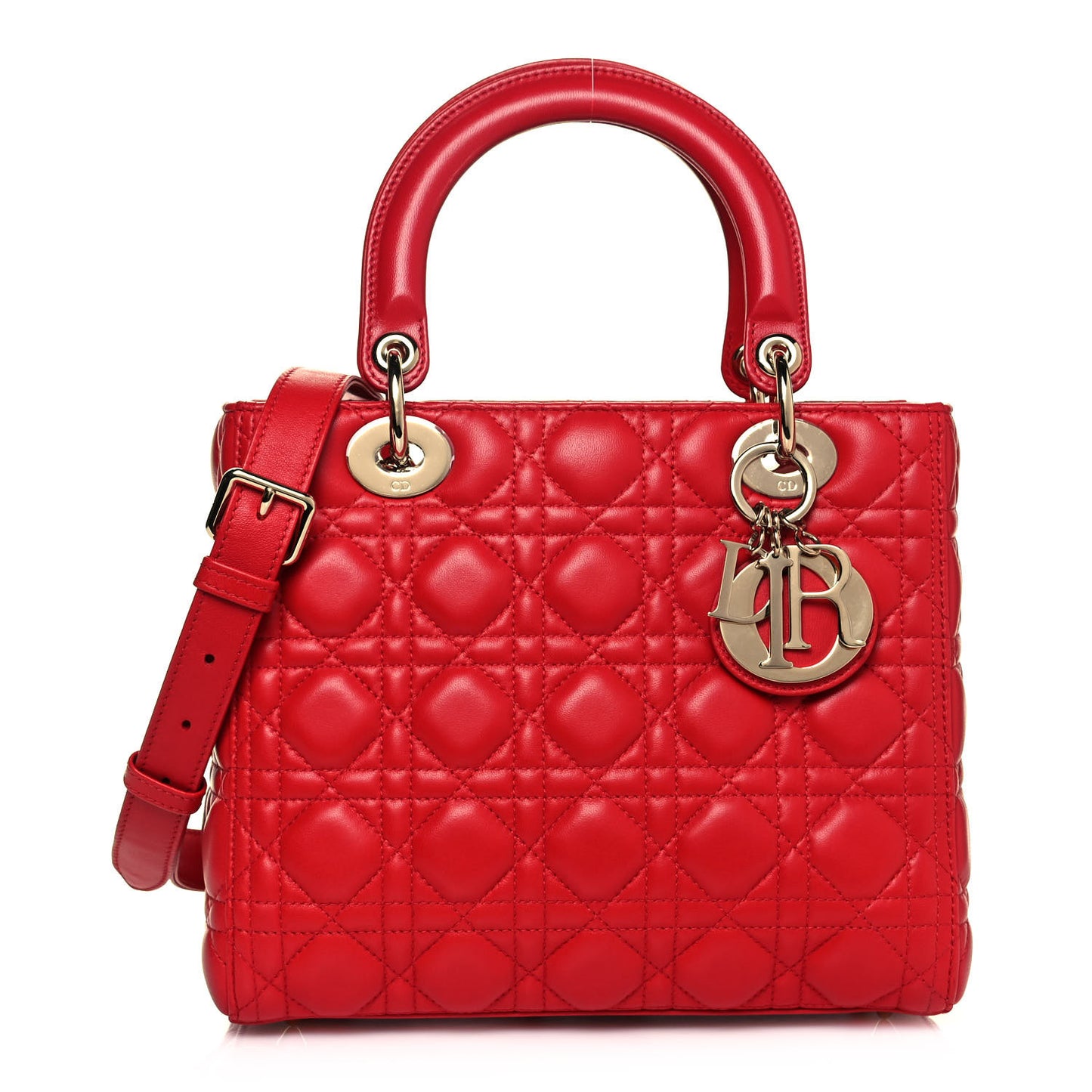 Lambskin Cannage Medium Lady Dior Red