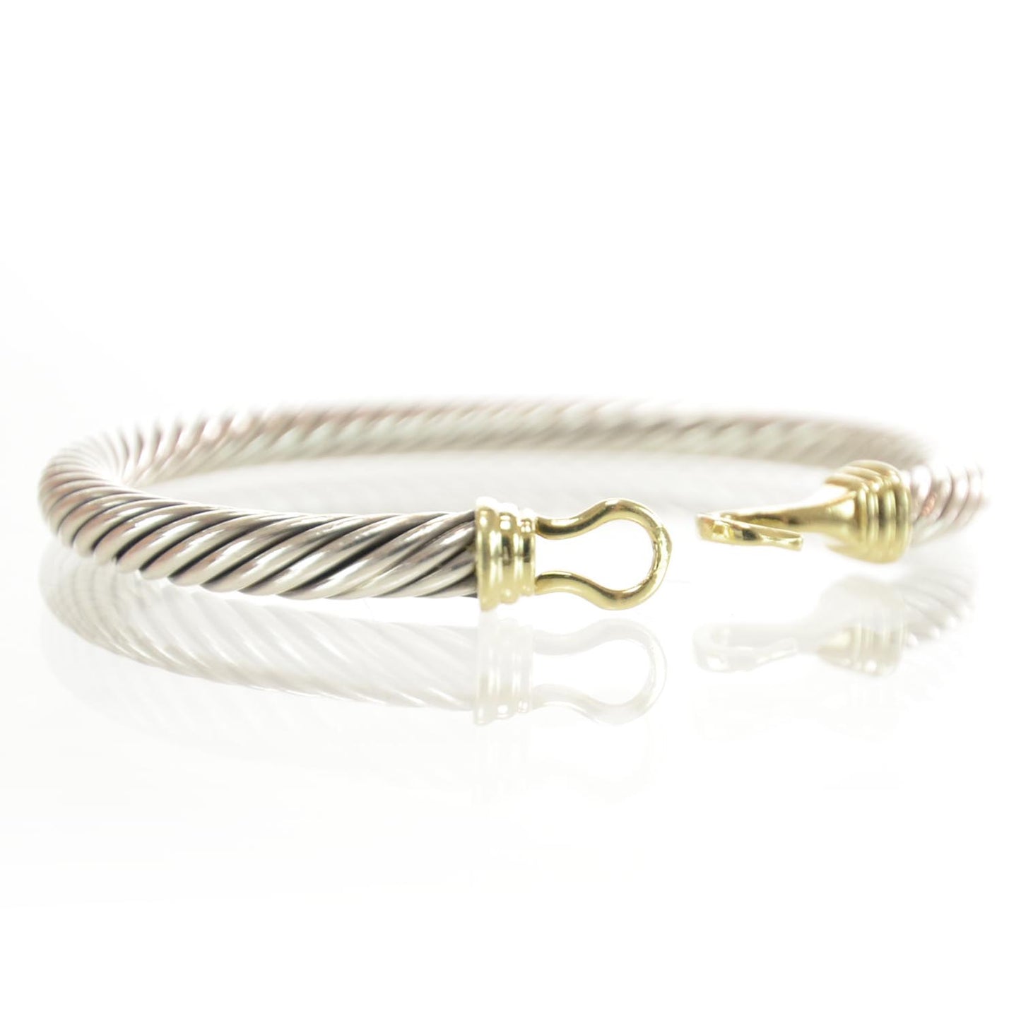 Sterling Silver 14K Yellow Gold 5mm Cable Classic Buckle Bracelet