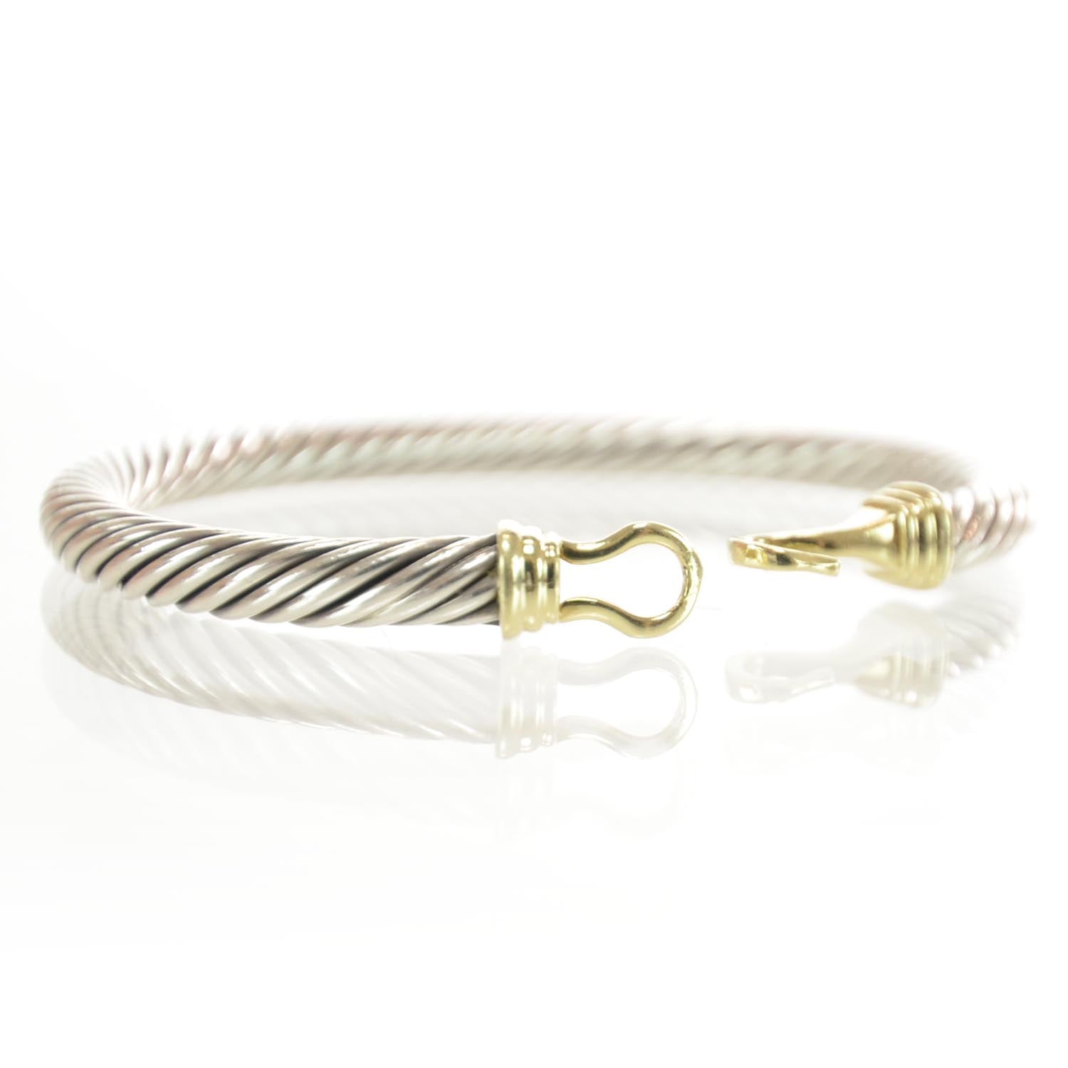 David Yurman Sterling Silver 14K Yellow Gold 5mm Cable Classic Buckle Bracelet 6 of 7