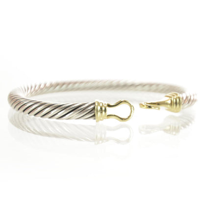 David Yurman Sterling Silver 14K Yellow Gold 5mm Cable Classic Buckle Bracelet 6 of 7