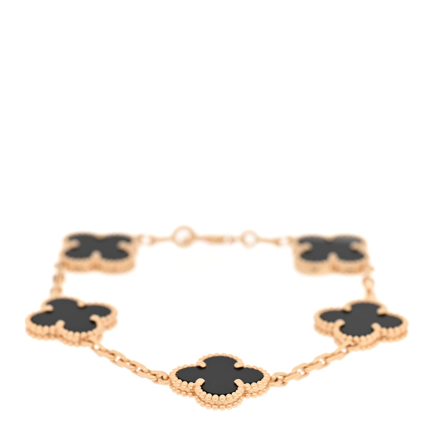 18K Yellow Gold Black Onyx 5 Motifs Vintage Alhambra Bracelet
