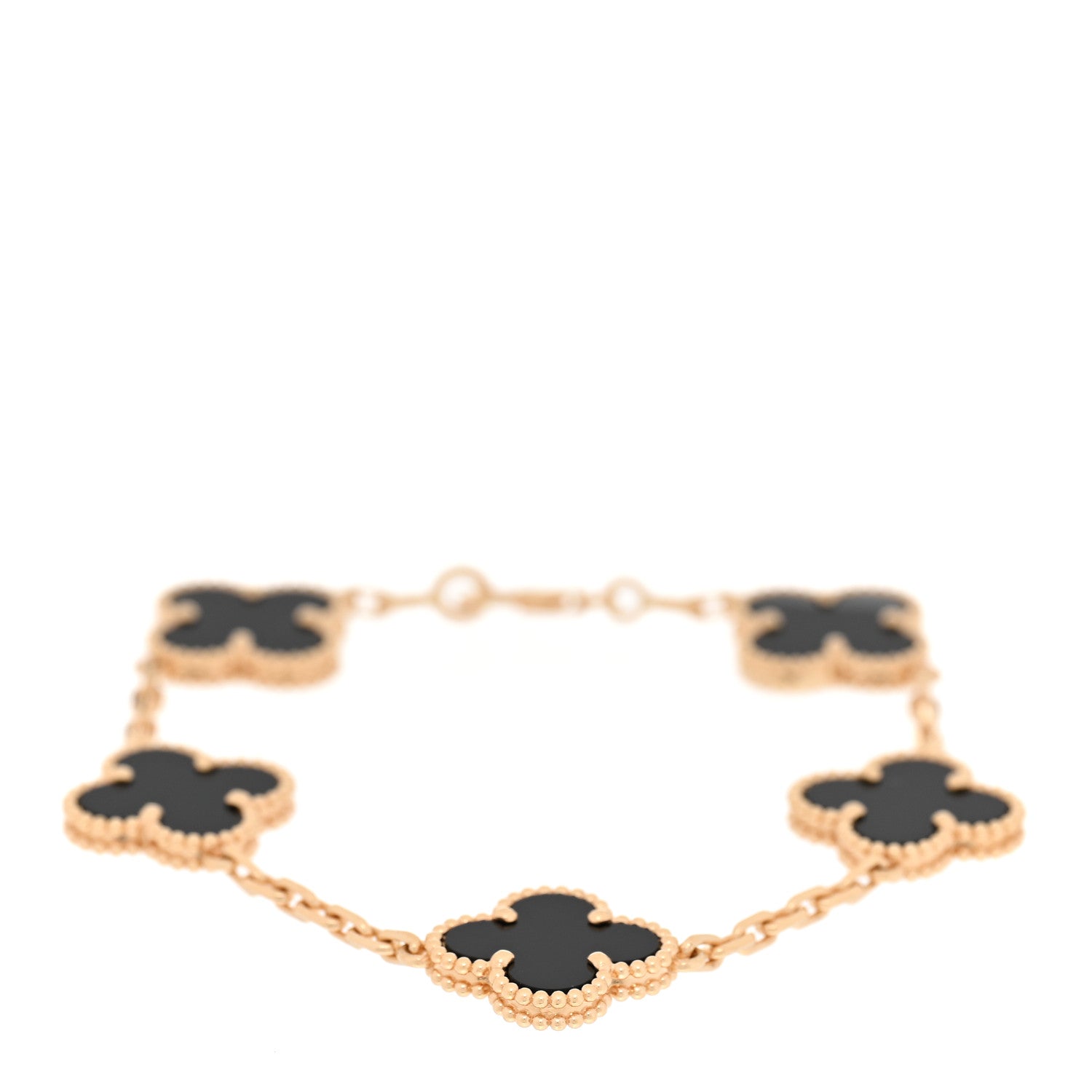 Van Cleef & Arpels 18K Yellow Gold Black Onyx 5 Motifs Vintage Alhambra Bracelet 1 of 6
