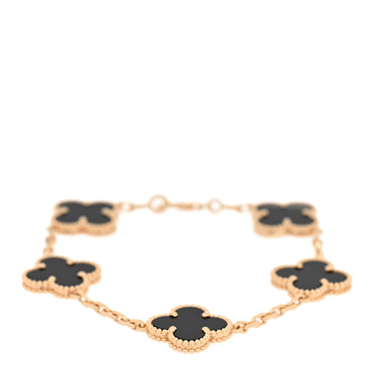Van Cleef & Arpels 18K Yellow Gold Black Onyx 5 Motifs Vintage Alhambra Bracelet 1 of 6