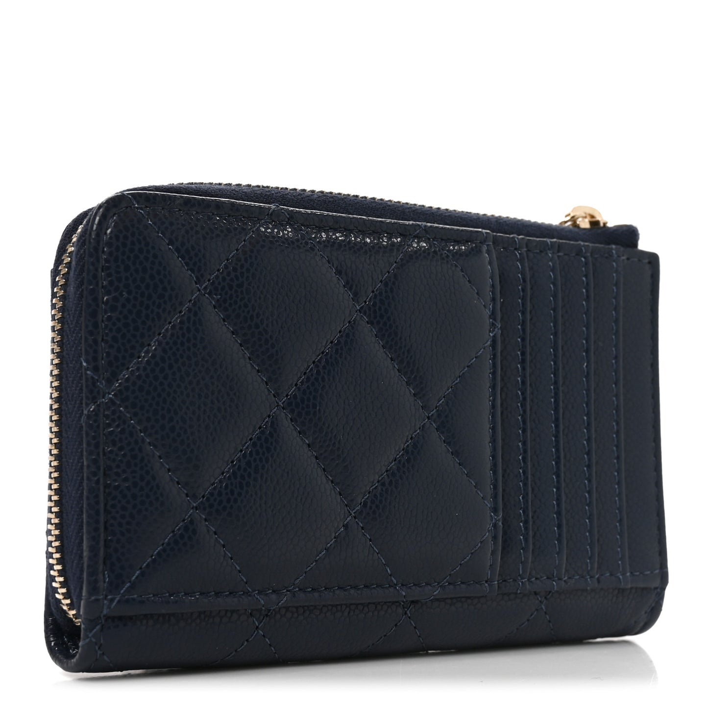 Caviar Quilted CC Zip Around Card Holder Navy