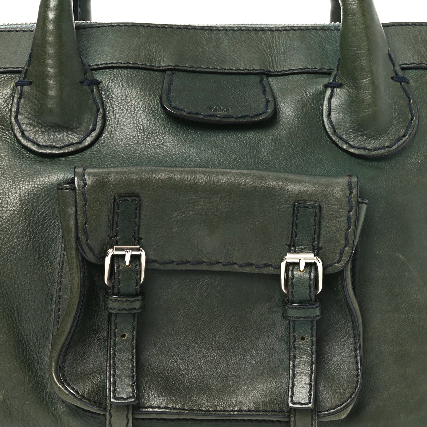 Shiny Tanned Calfskin Edith Satchel Deep Khaki