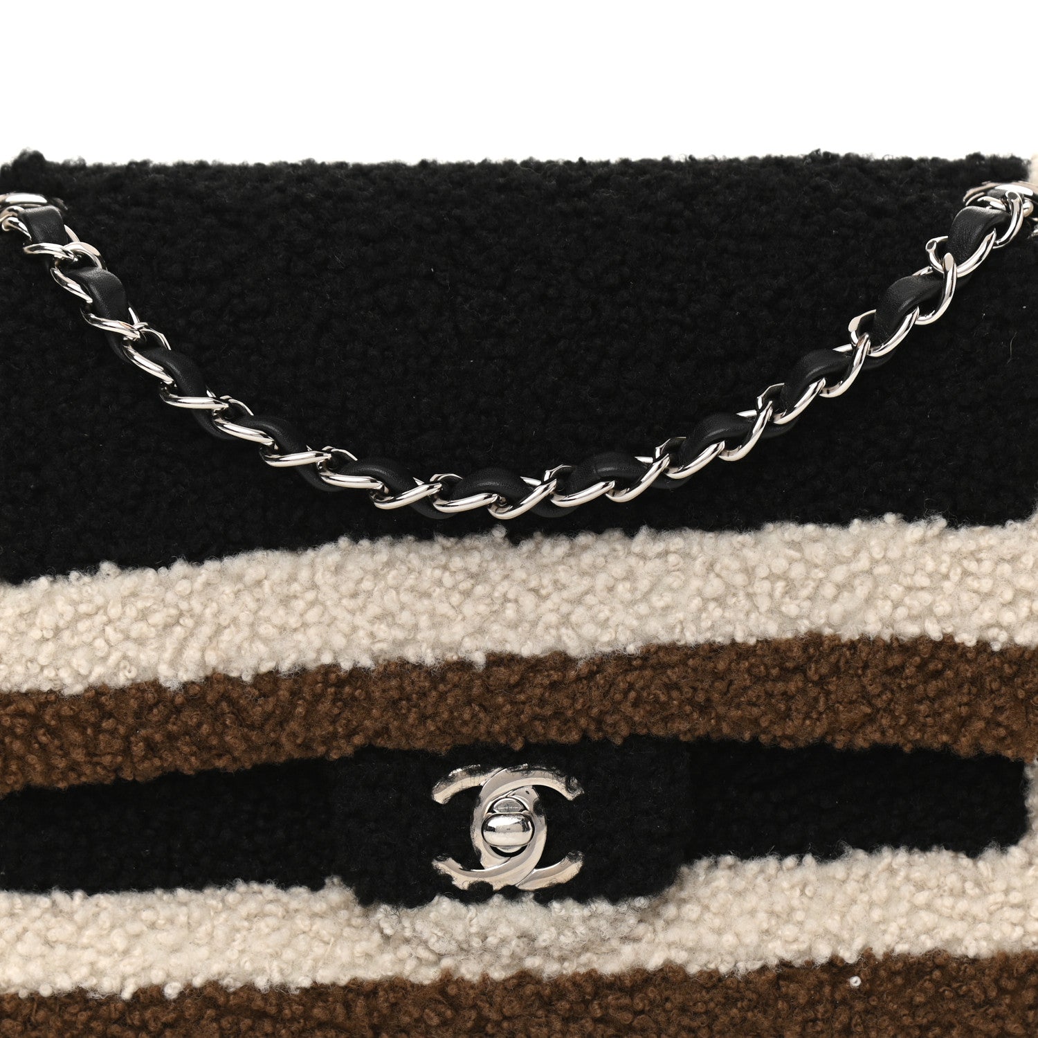 Chanel Lambskin Shearling Medium Double Flap Black Brown 8 of 9