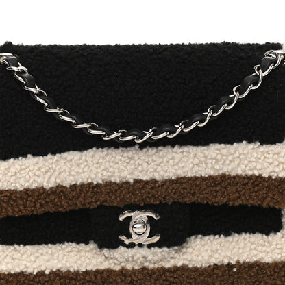 Chanel Lambskin Shearling Medium Double Flap Black Brown 8 of 9