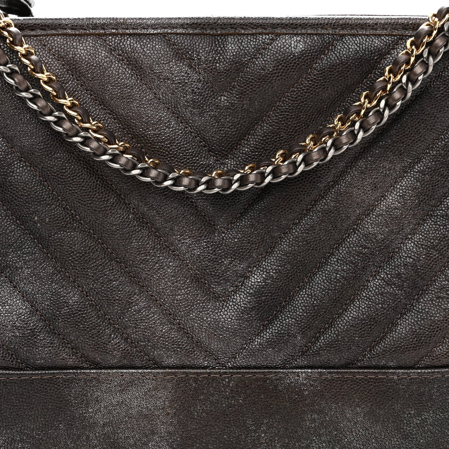 Chanel Metallic Caviar Chevron Quilted Medium Gabrielle Hobo Dark Silver Gold 8 of 10