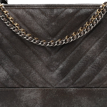 Chanel Metallic Caviar Chevron Quilted Medium Gabrielle Hobo Dark Silver Gold 8 of 10
