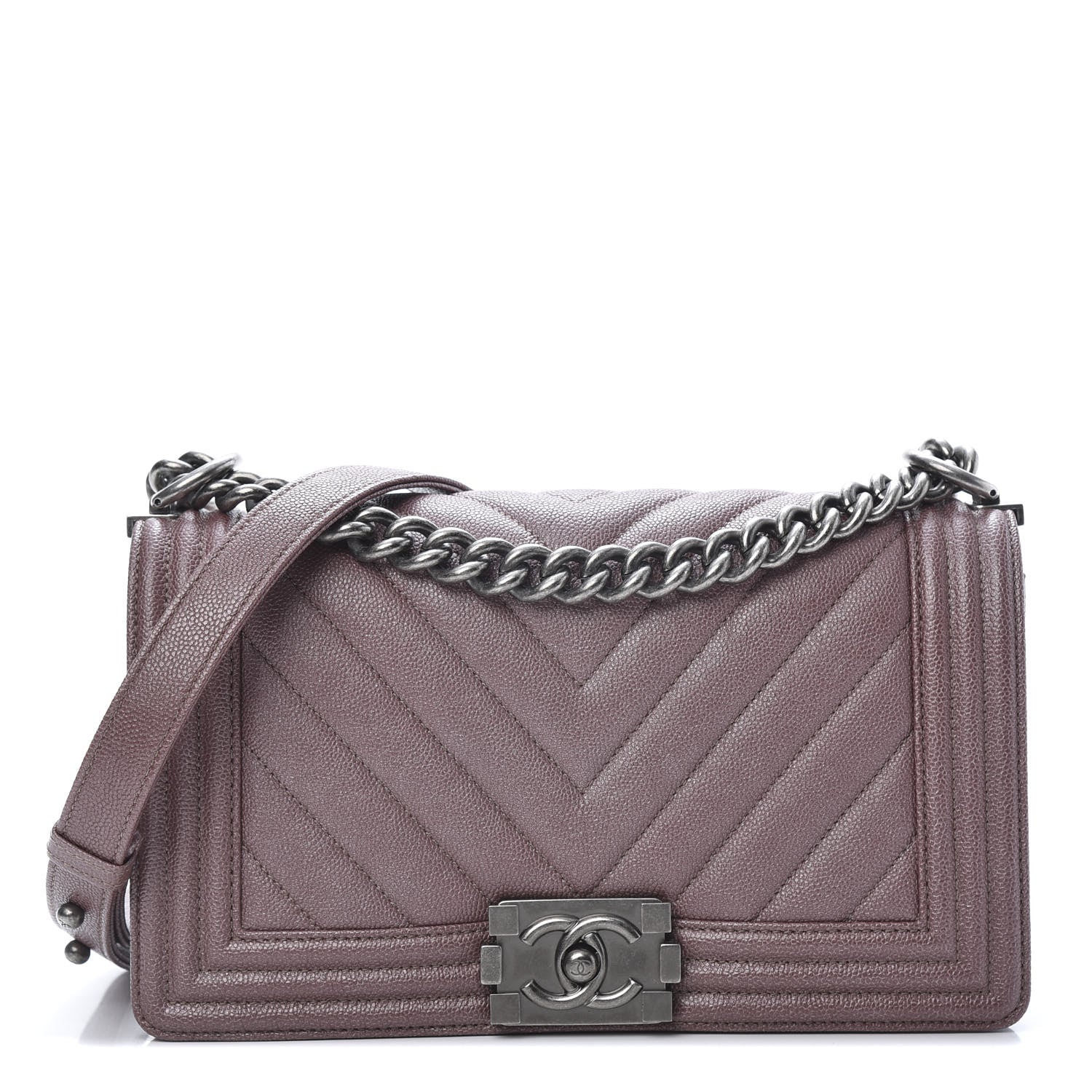 Chanel Metallic Caviar Chevron Quilted Medium Boy Flap Dark Pink 1 of 11