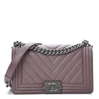 Chanel Metallic Caviar Chevron Quilted Medium Boy Flap Dark Pink 1 of 11