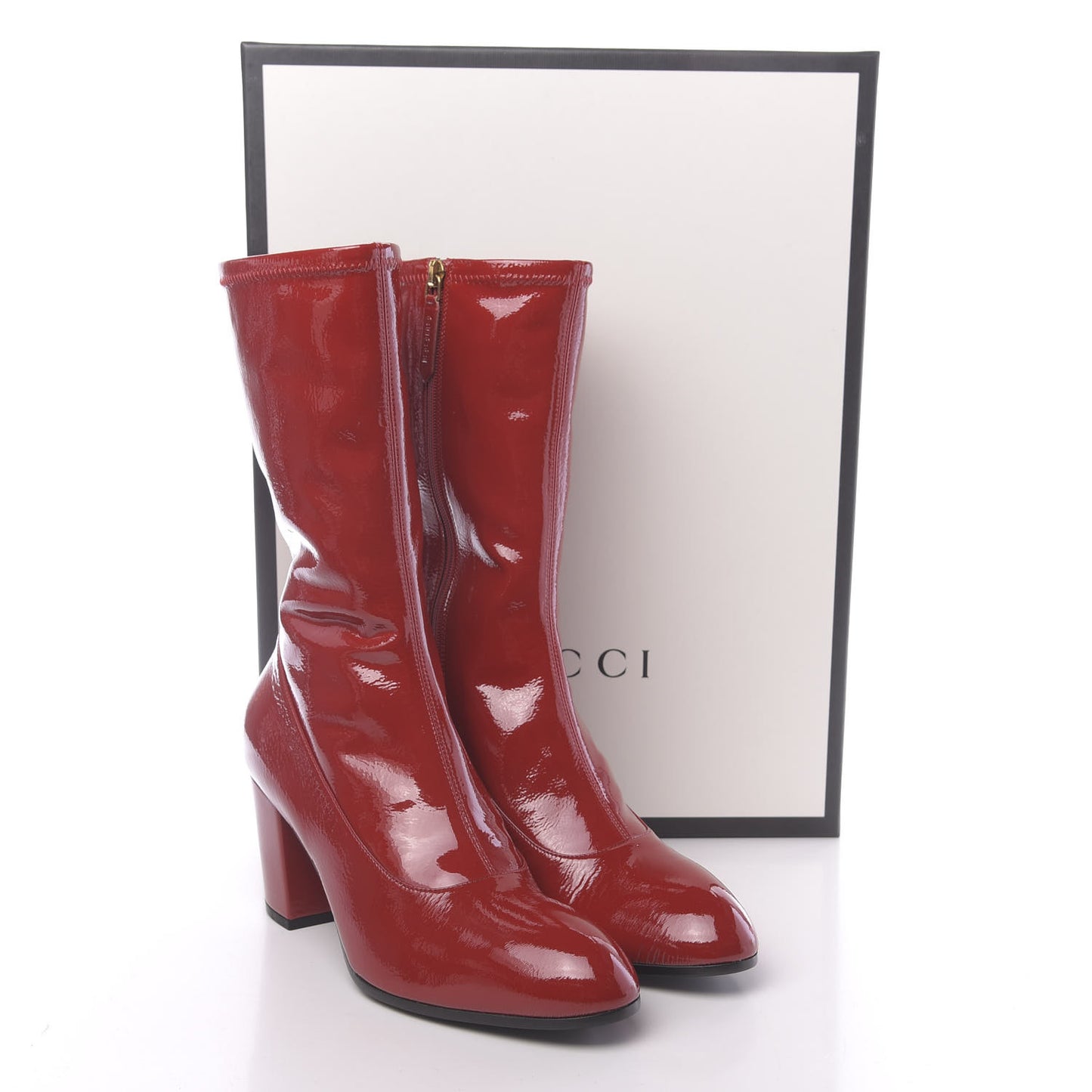 Patent Calfskin Stretch Boots 39 Hibiscus Red
