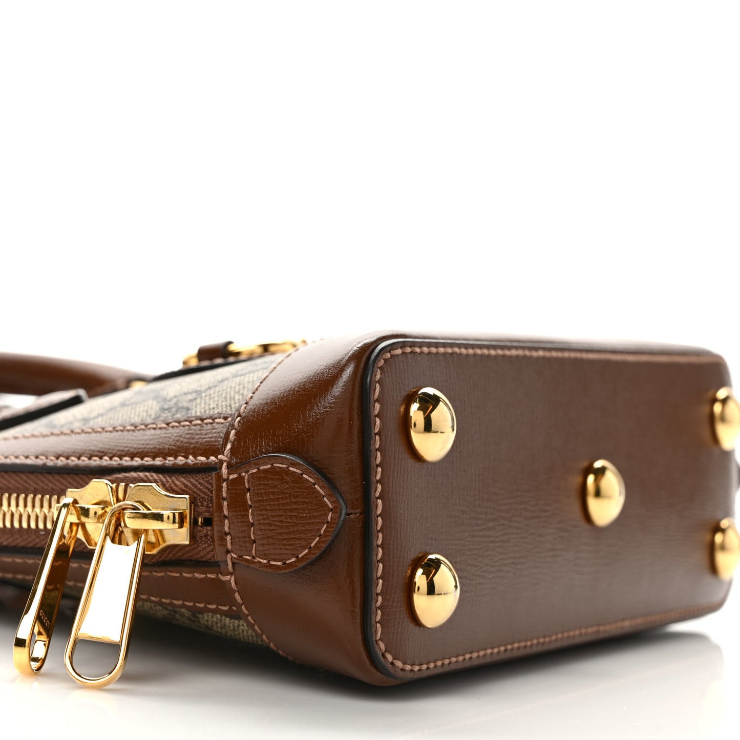 GG Supreme Monogram Azalea Calfskin Mini Horsebit 1955 Top Handle Bag Beige Ebony Brown Sugar