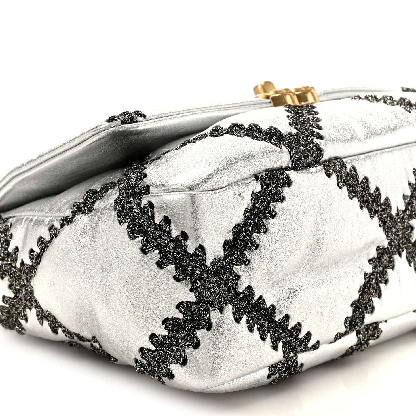 Metallic Calfskin Crochet Medium Chanel 19 Flap Silver