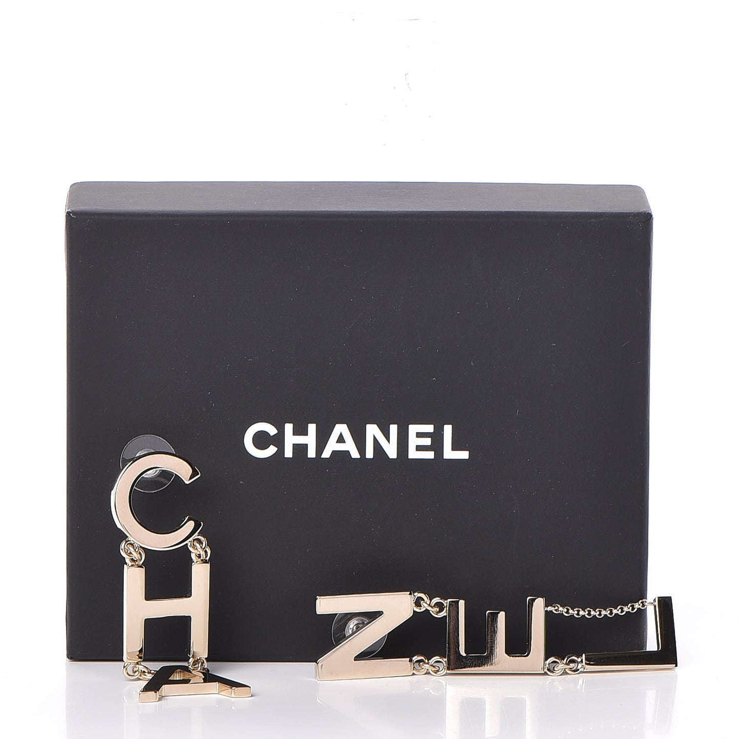 Metal Cha-Nel Logo Drop Earrings Gold
