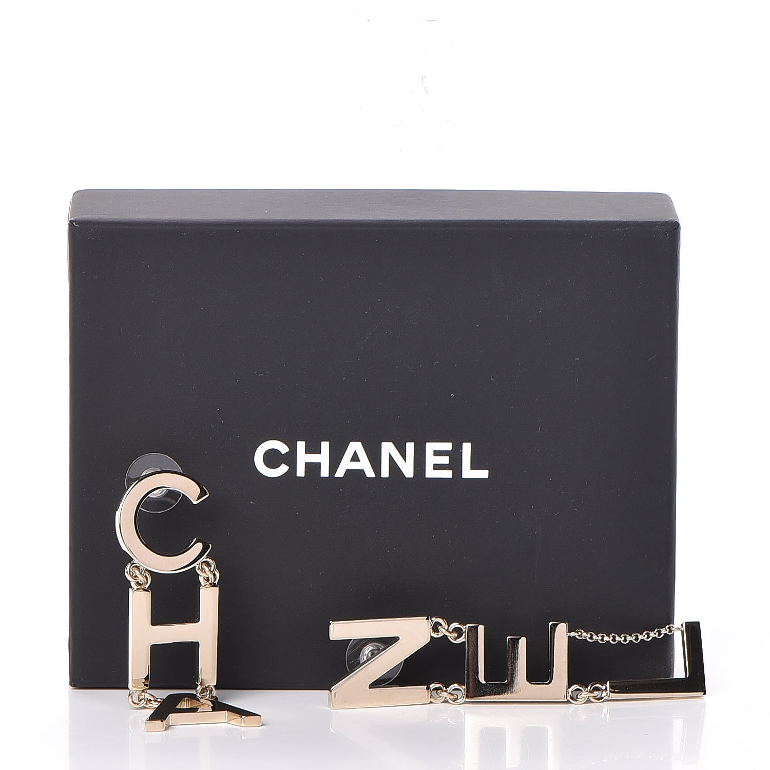 Chanel Metal Cha-Nel Logo Drop Earrings Gold 5 of 5