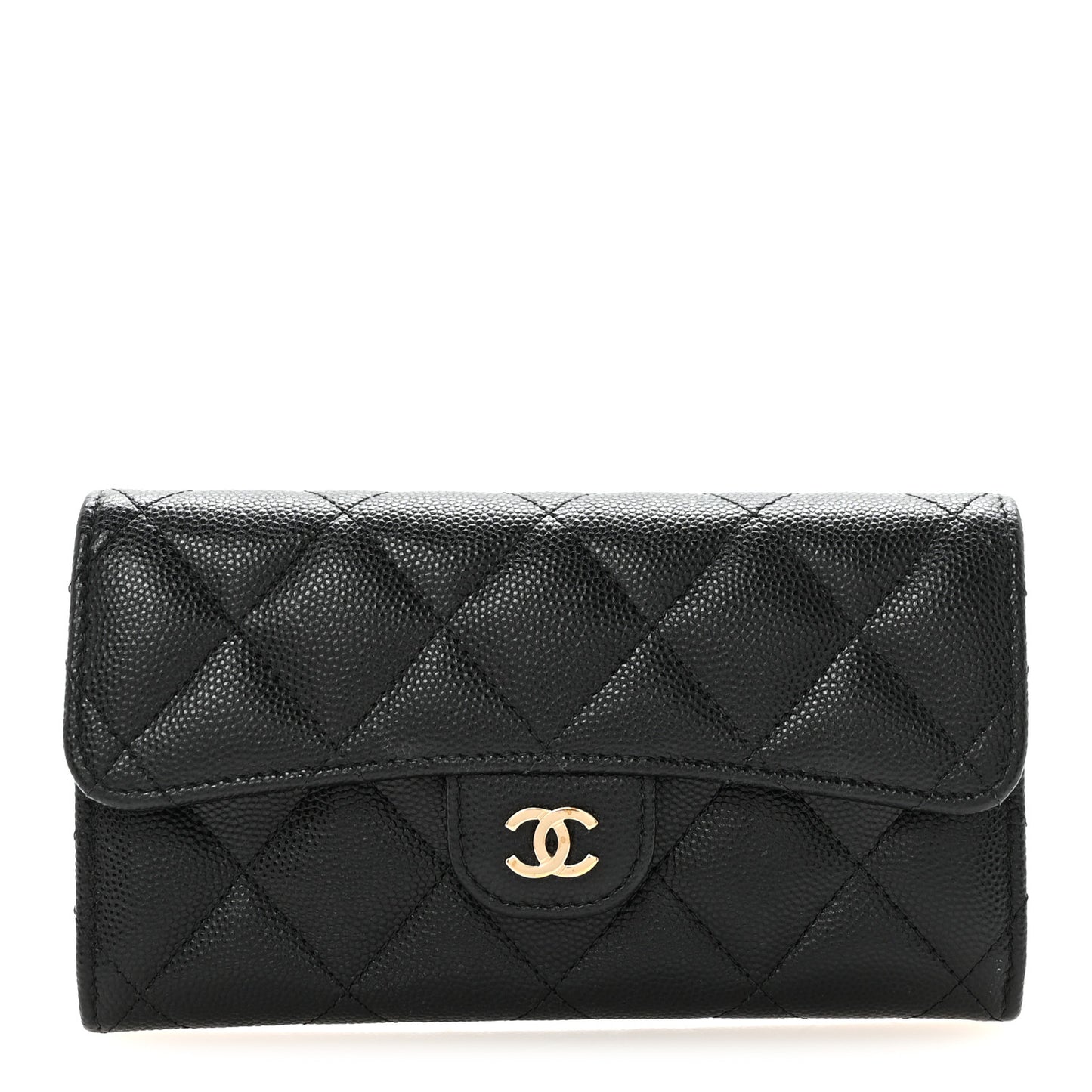 Caviar Quilted Medium Gusset Flap Wallet Black