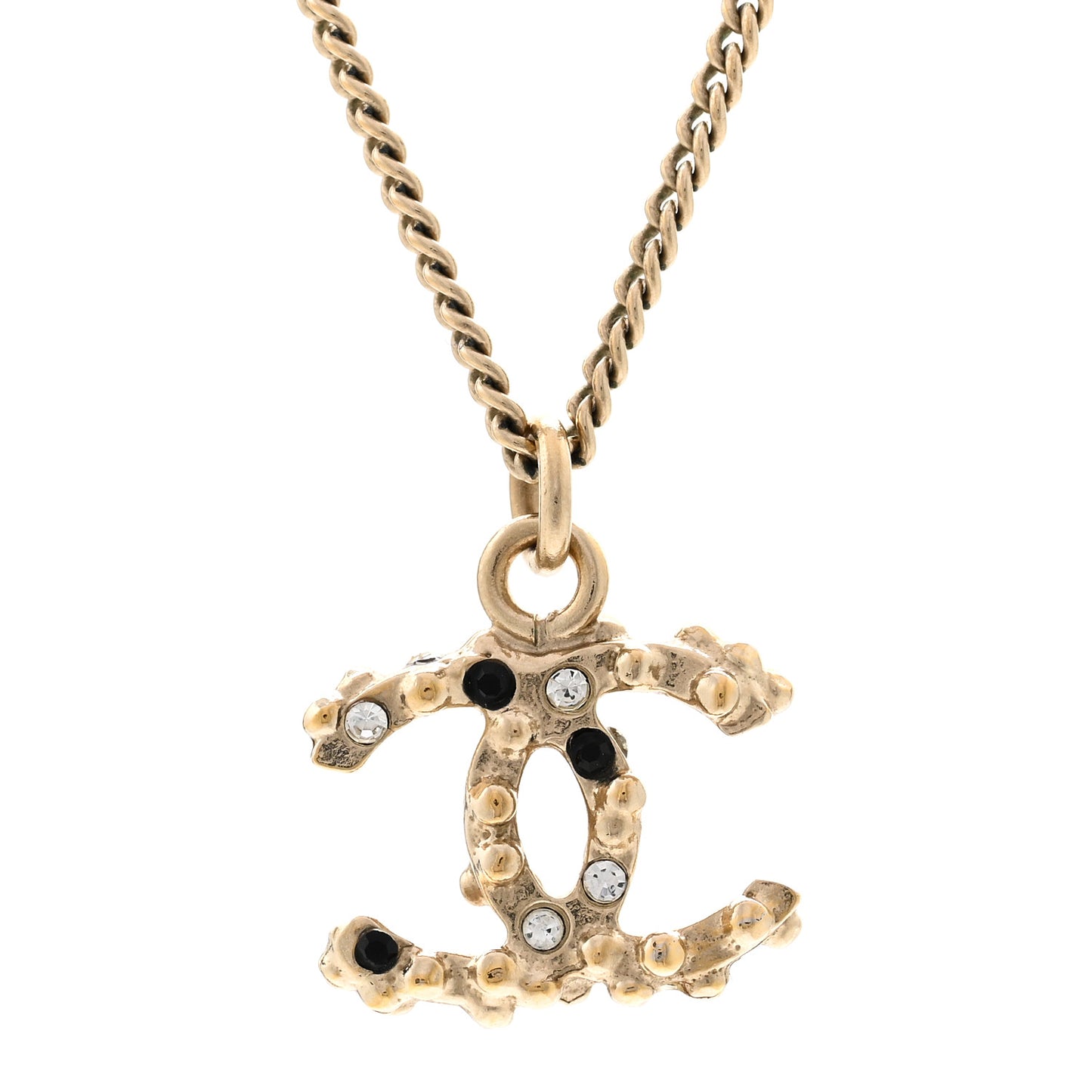 Crystal Beaded CC Necklace Gold Black