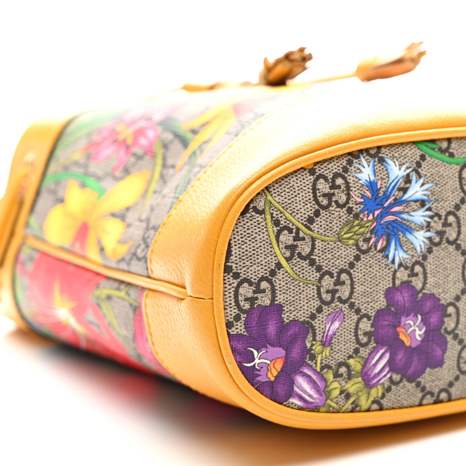 Gucci GG Supreme Monogram Flora Small Ophidia Bucket Bag Beige Multicolor Crop 9 of 10