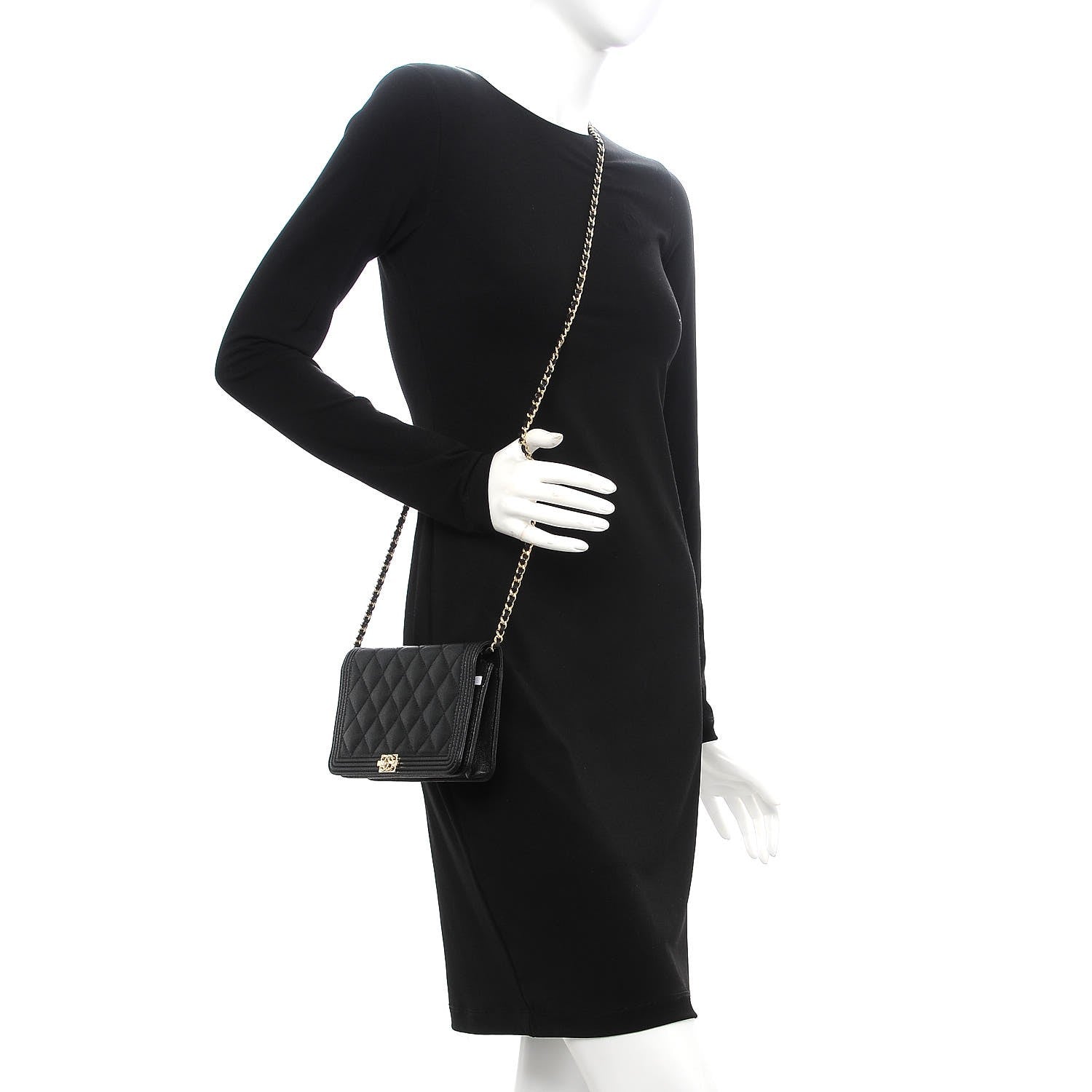 Chanel Caviar Quilted Boy Wallet On Chain WOC Black 2 of 9