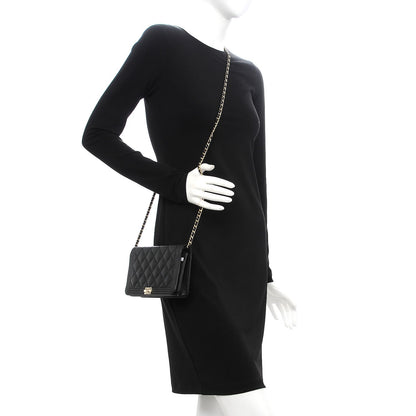 Chanel Caviar Quilted Boy Wallet On Chain WOC Black 2 of 9