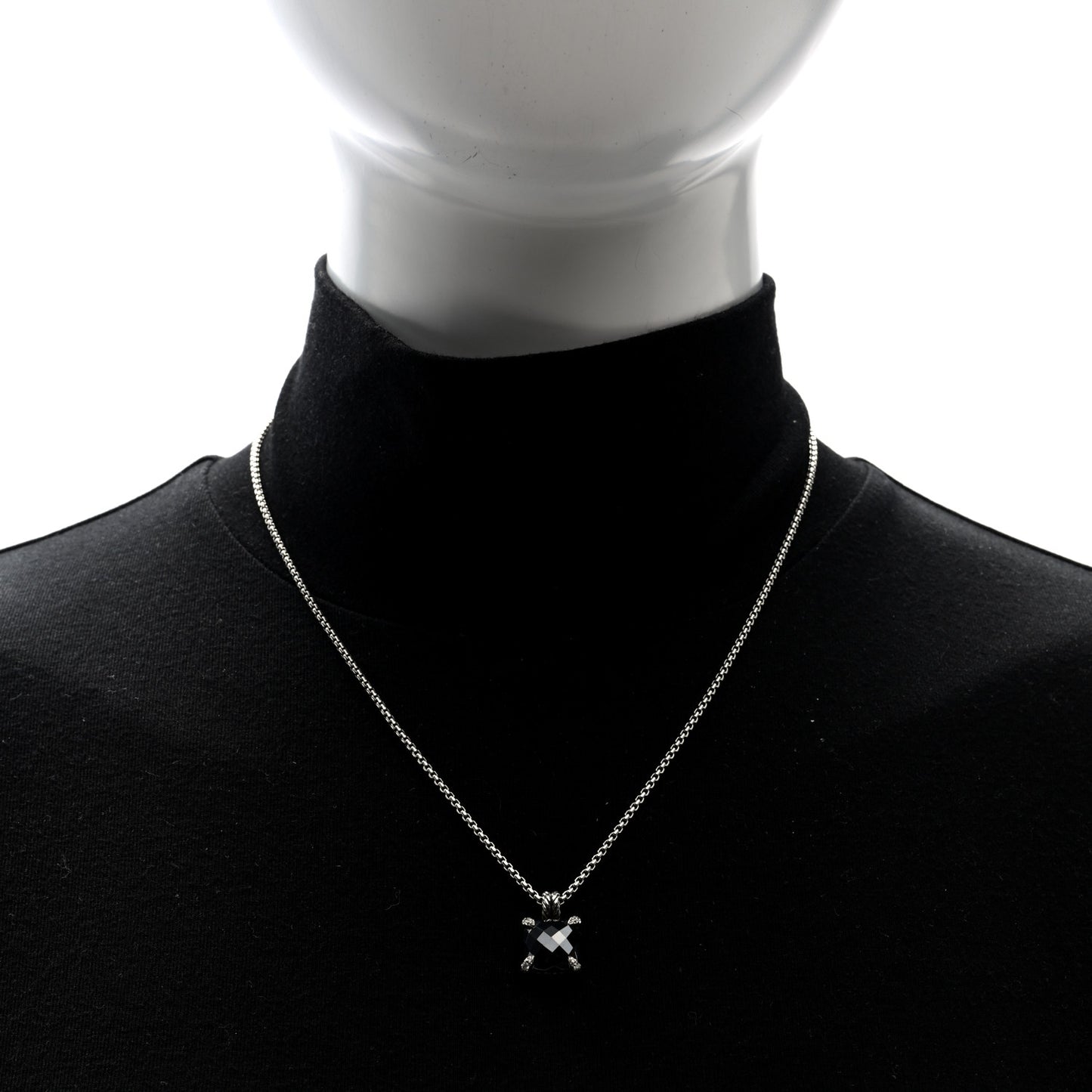 Sterling Silver Diamond Hematine 11mm Chatelaine Pendant Necklace