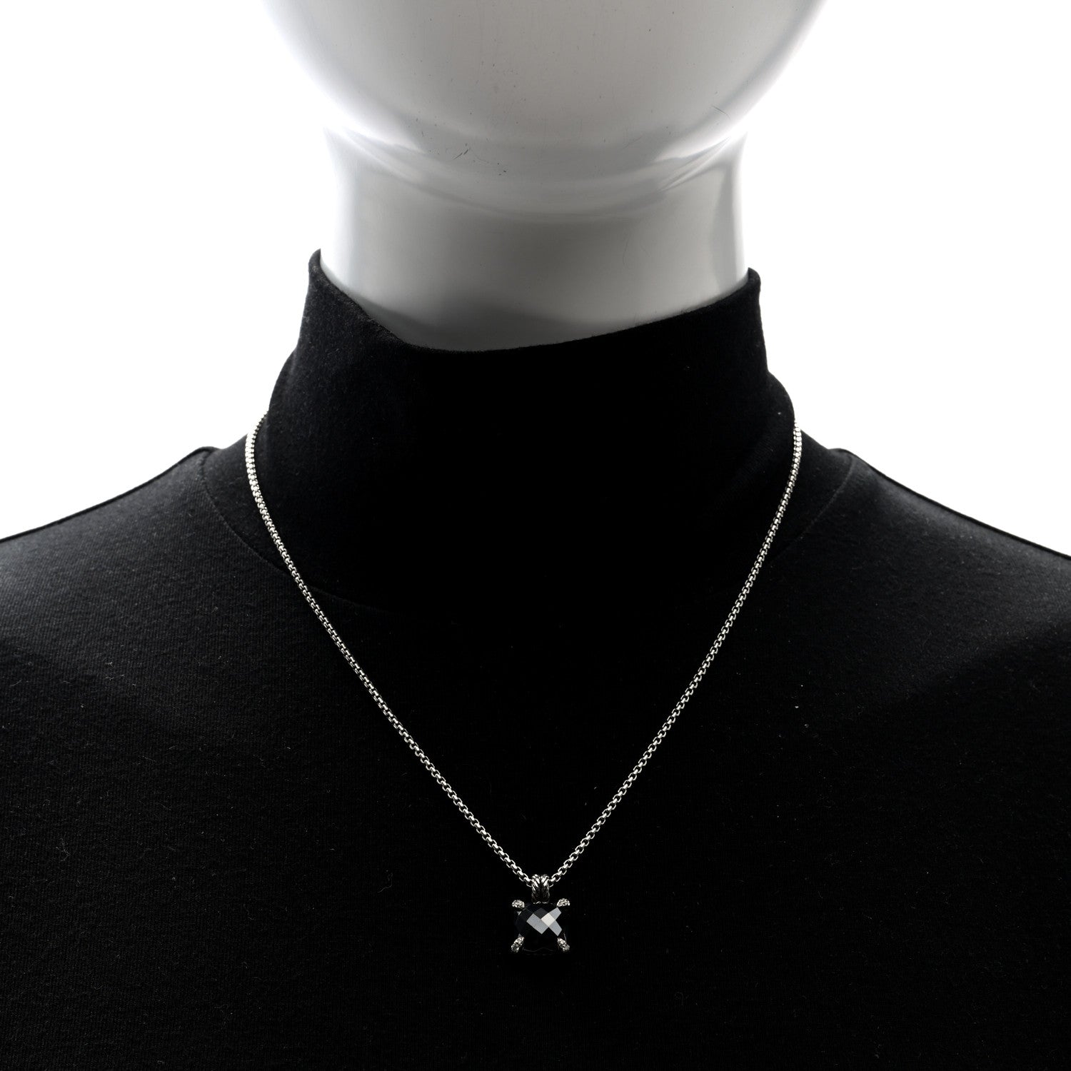 David Yurman Sterling Silver Diamond Hematine 11mm Chatelaine Pendant Necklace 2 of 4