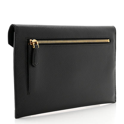 Prada Saffiano City Calfskin Envelope Wallet Black 3 of 9