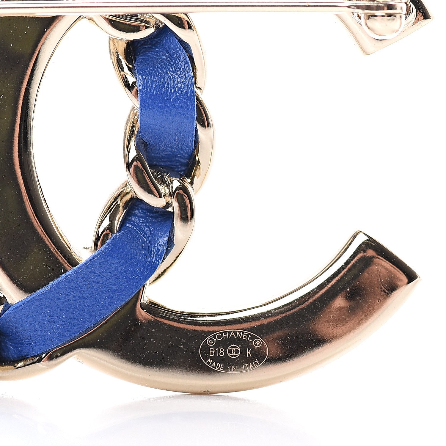 Chanel Lambskin Baguette Crystal CC Chain Brooch Blue Gold 3 of 4