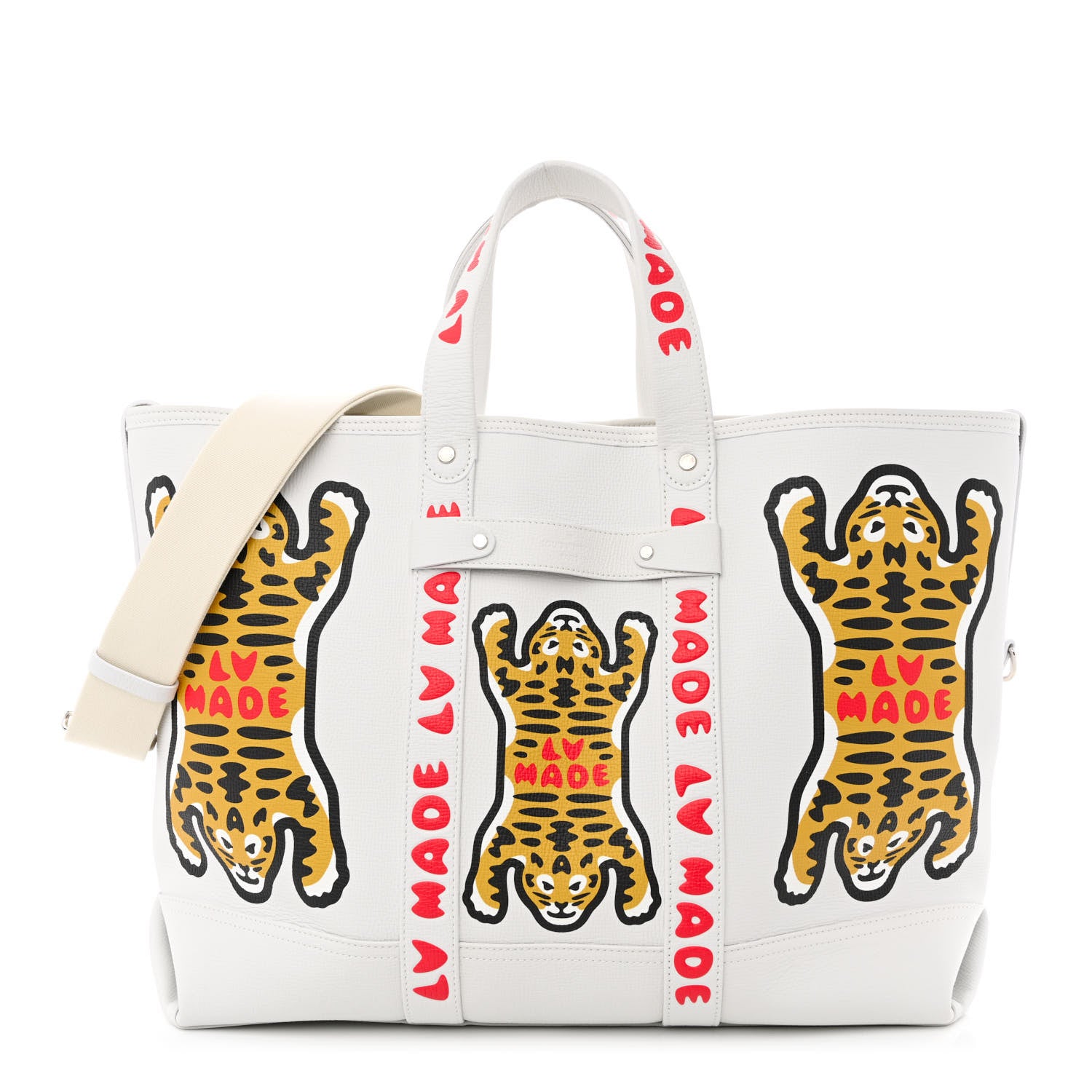 Louis Vuitton X NIGO Calfskin Tiger Journey Tote White 1 of 8