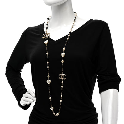 Chanel Pearl Bead Heart CC Long Necklace Gold Black 2 of 6