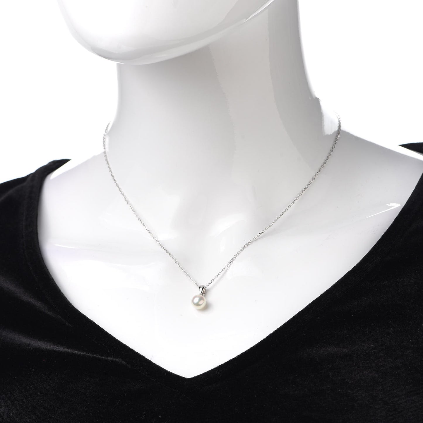 18K White Gold Akoya Pearl 7mm Drop Pendant Necklace